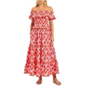 Pink City Prints Tuckernuck Smocked Rah Rah Skirt Susie Top Set Geranium Poppy